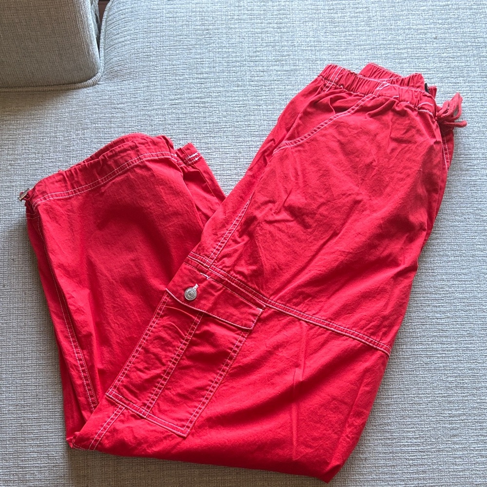 Women’s  Red Cargo Lounge Pants - Elastic Waist